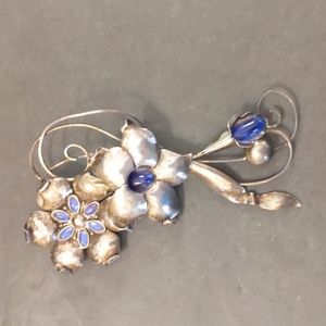 Vintage Truart Sterling Silver Blue Stones Huge Flower Brooch